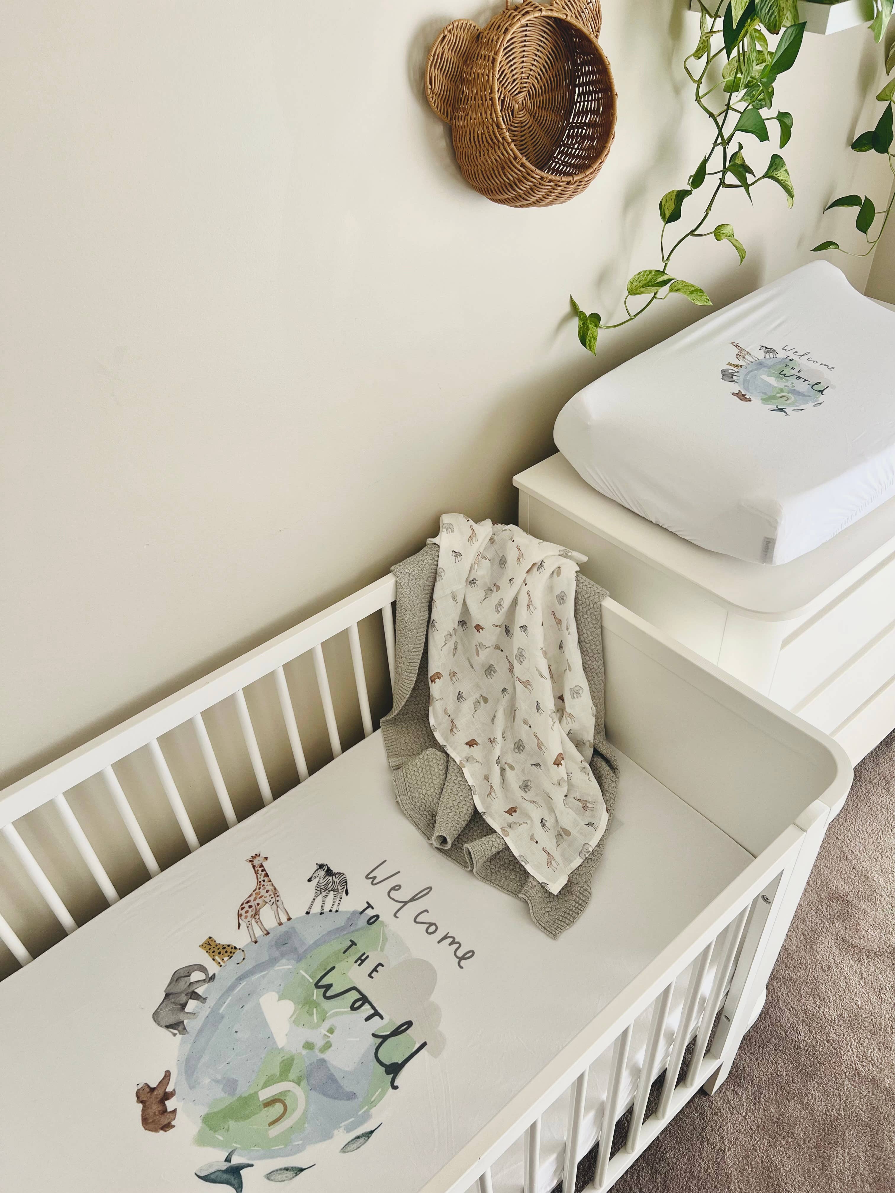 Mini & Me Cot Sheet Welcome to the World - Clearance