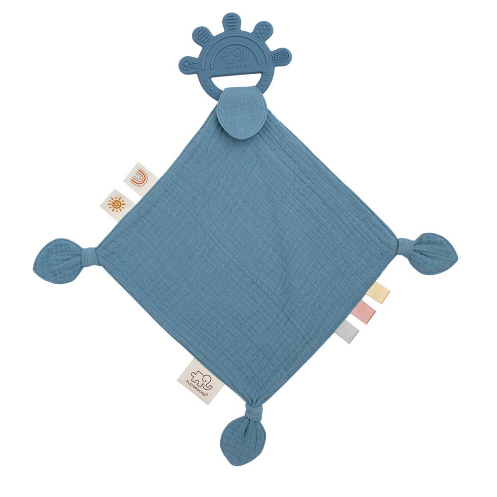 Silicone Muslin Comfort Teether - Steel Blue