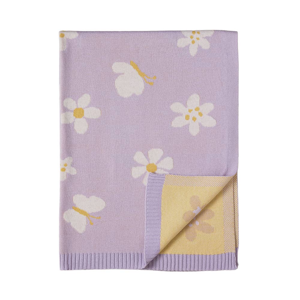 Pram Knitted Blanket - Lilac Daisy Dreams