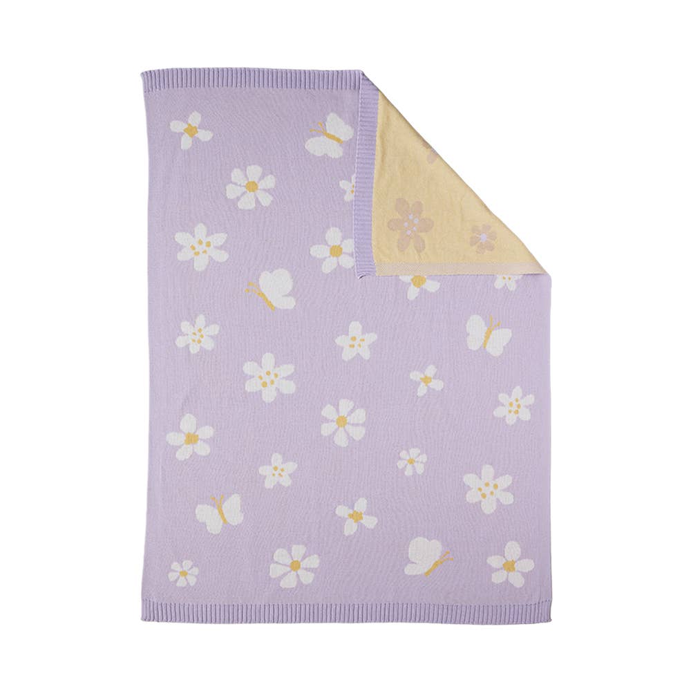 Pram Knitted Blanket - Lilac Daisy Dreams