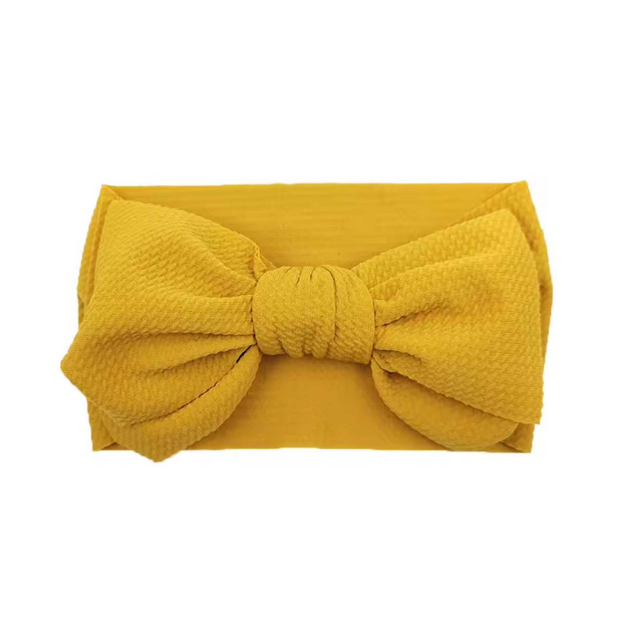 Yellow headband with a large bow on a white background