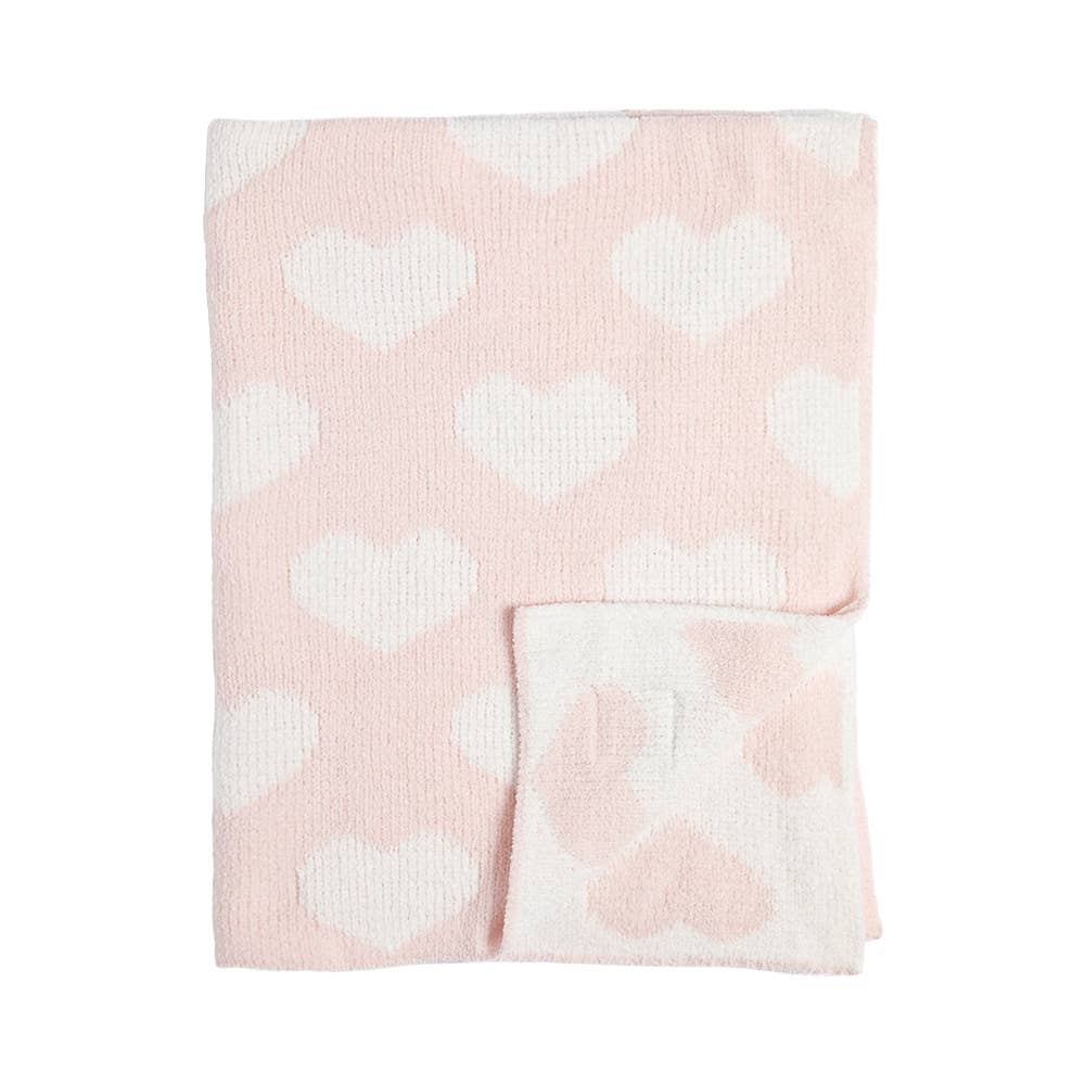 Chenille Blanket - Pink Hearts