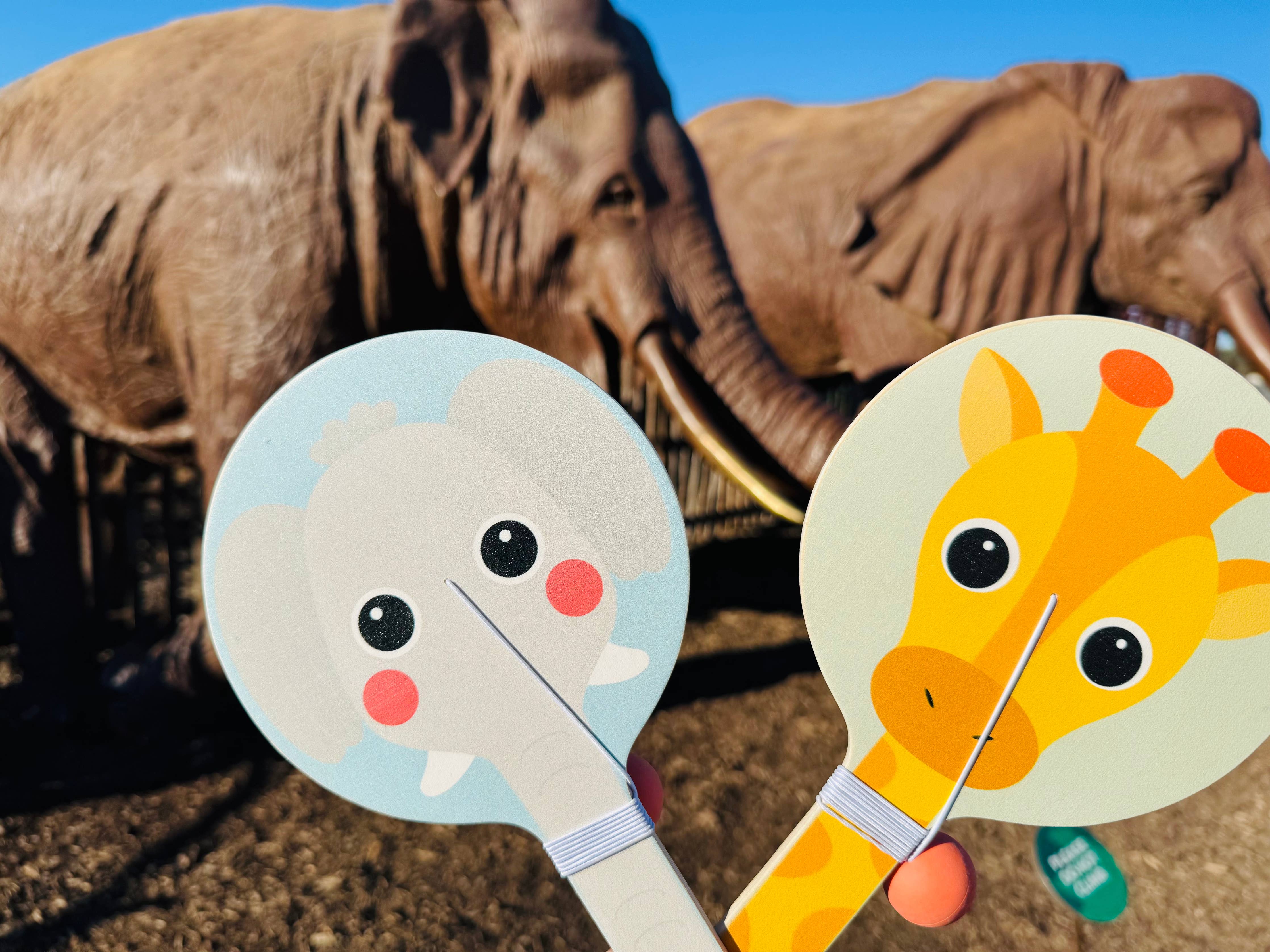 Wooden Elephant & Giraffe Paddle Ball