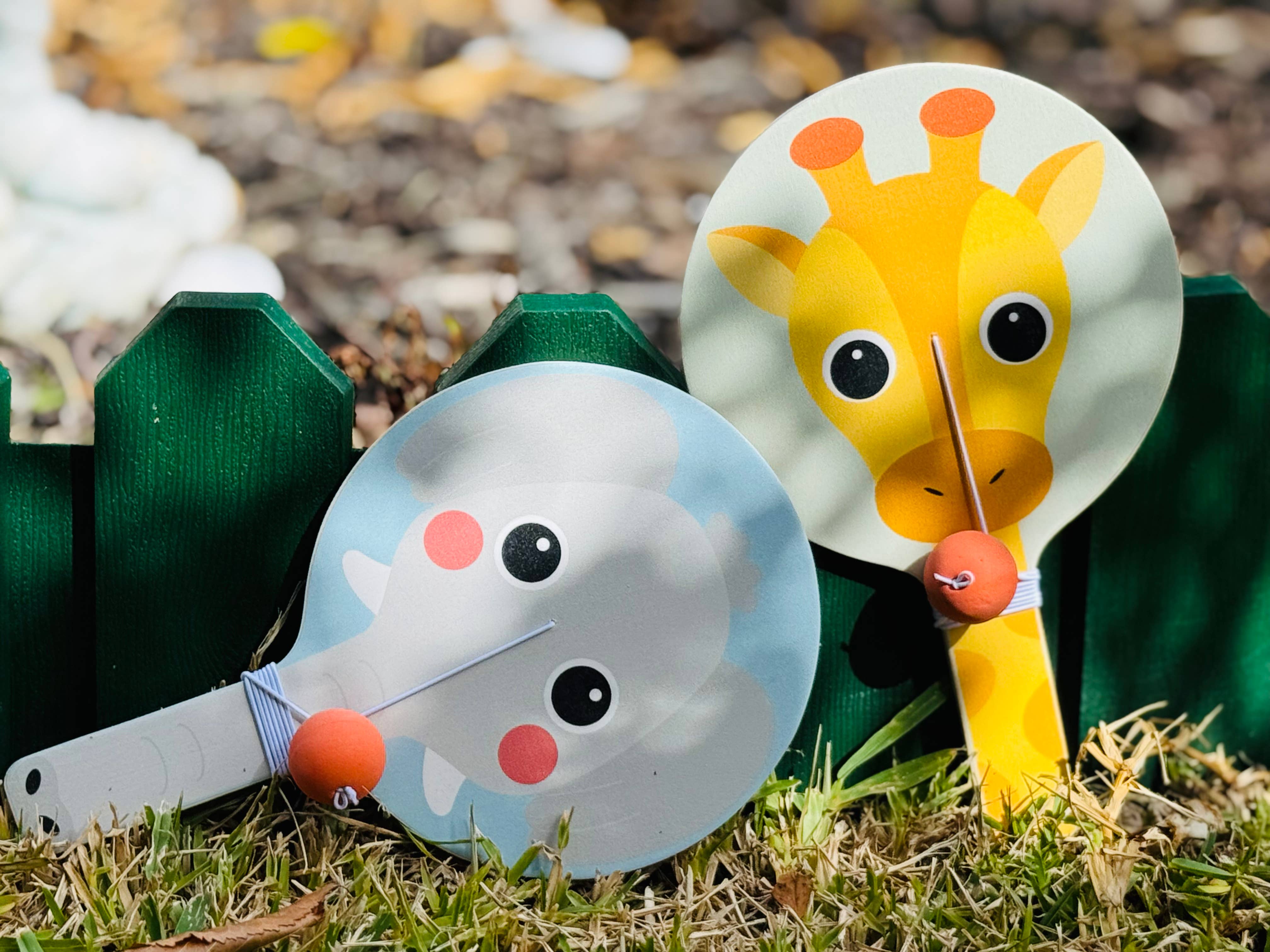 Wooden Elephant & Giraffe Paddle Ball