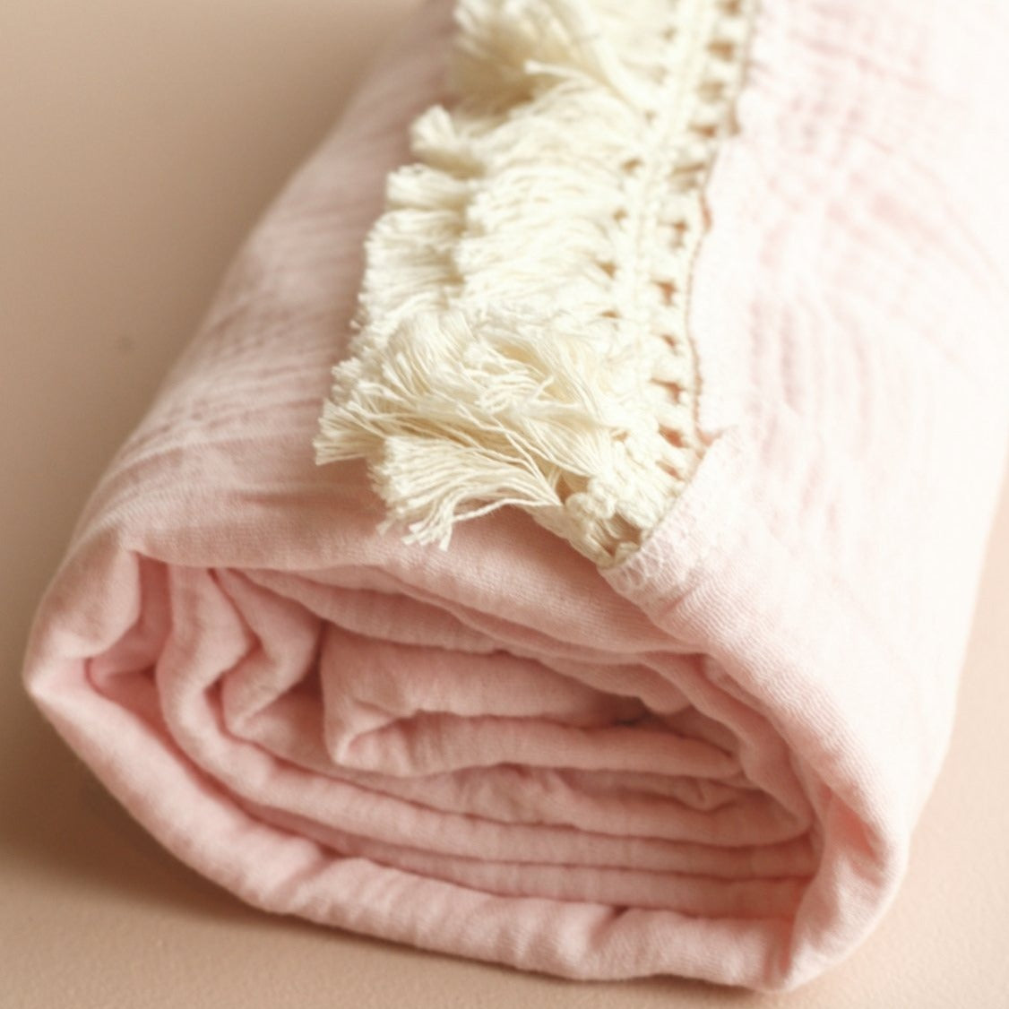 Rainey Fringe Swaddle- Pastel Pink