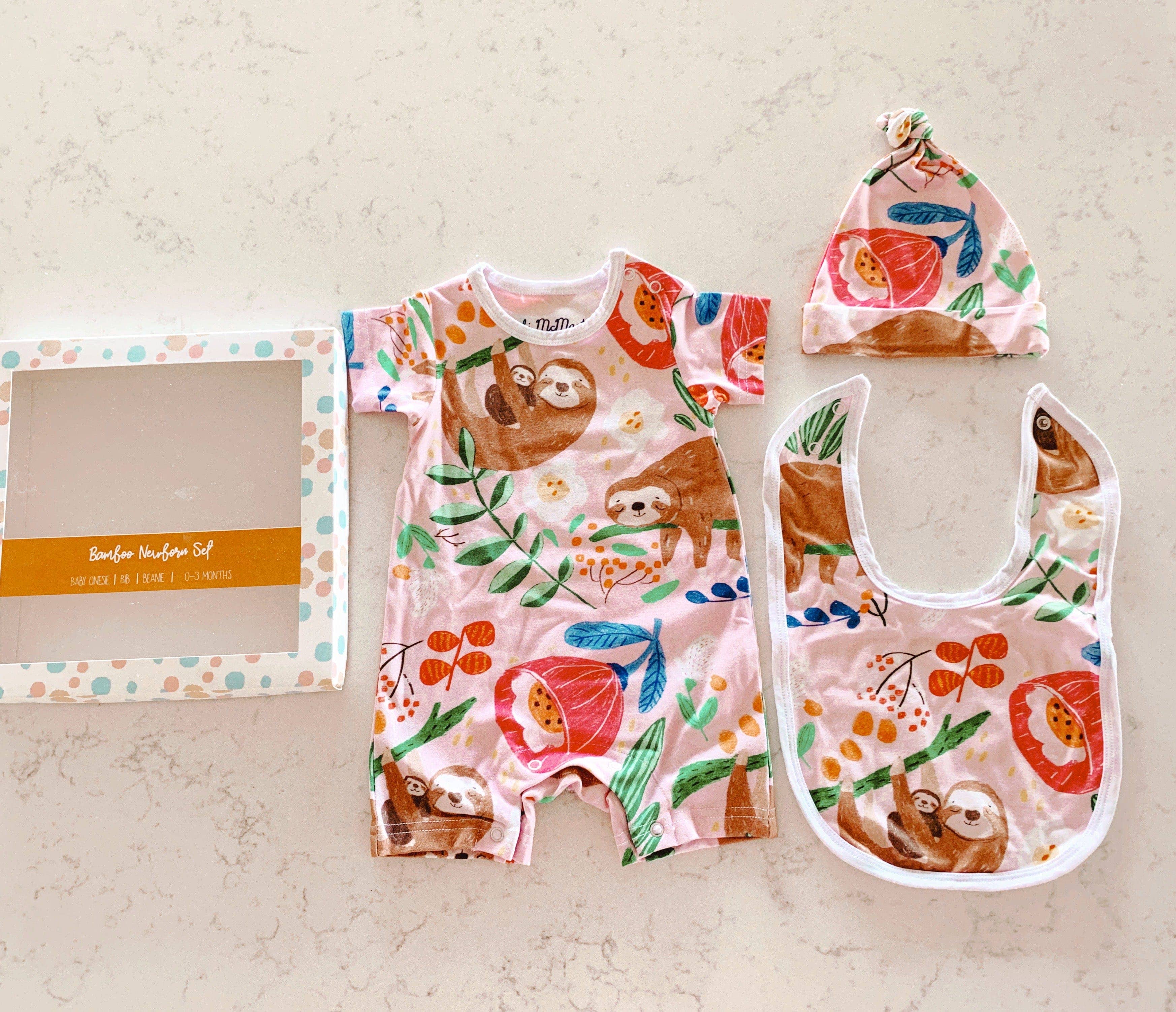 Bamboo Baby Onesie Romper Set - Pink Sloth Family by Suki McMaster