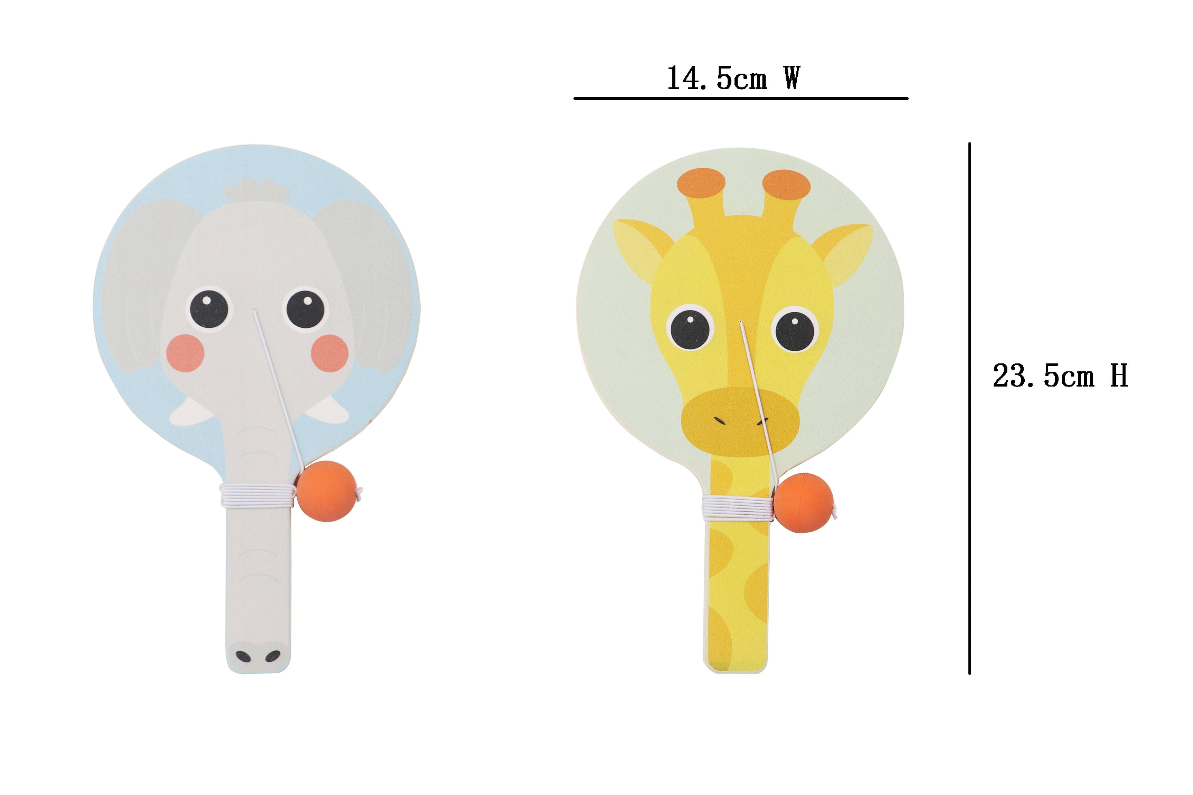 Wooden Elephant & Giraffe Paddle Ball