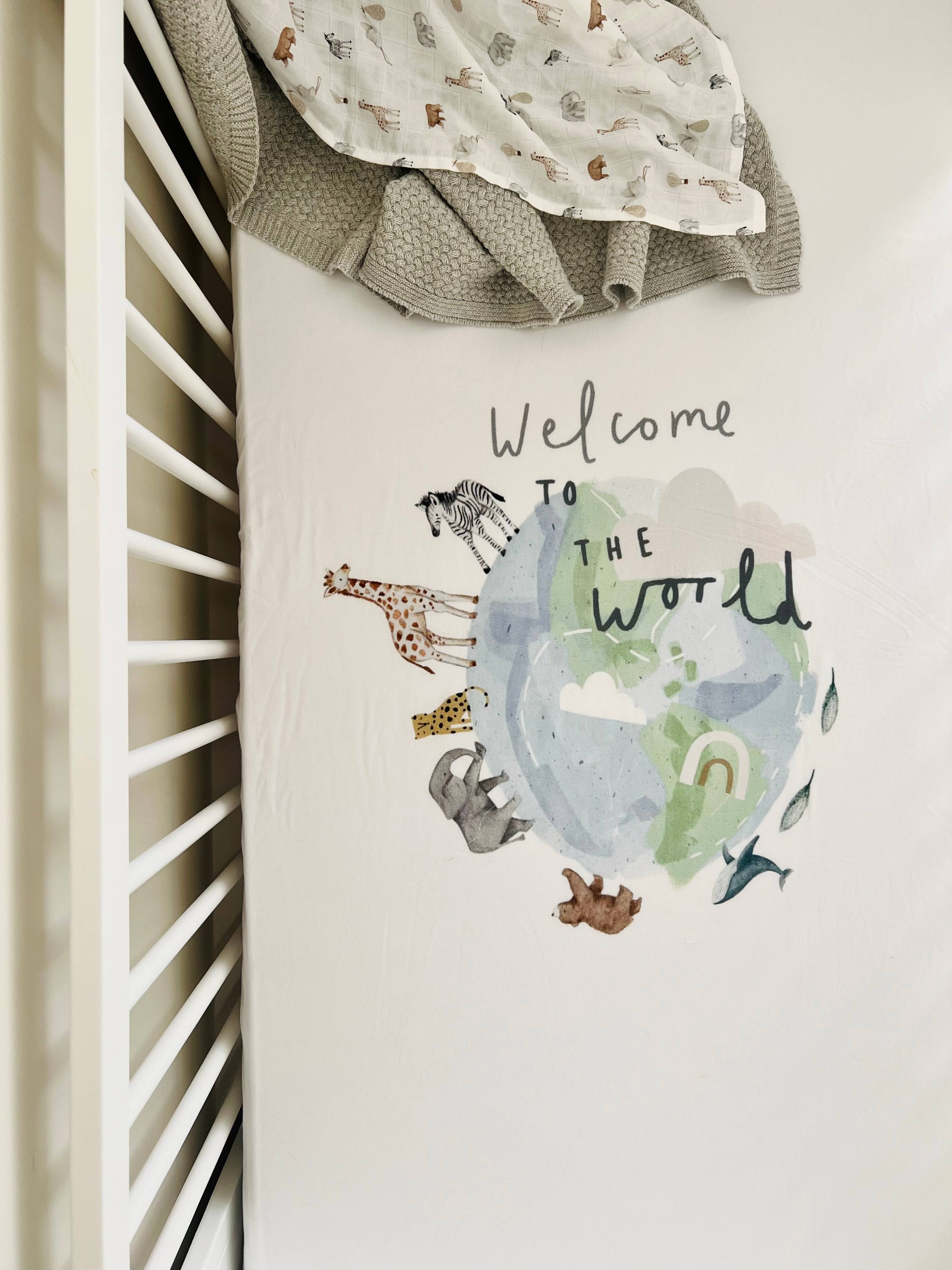 Mini & Me Cot Sheet Welcome to the World - Clearance