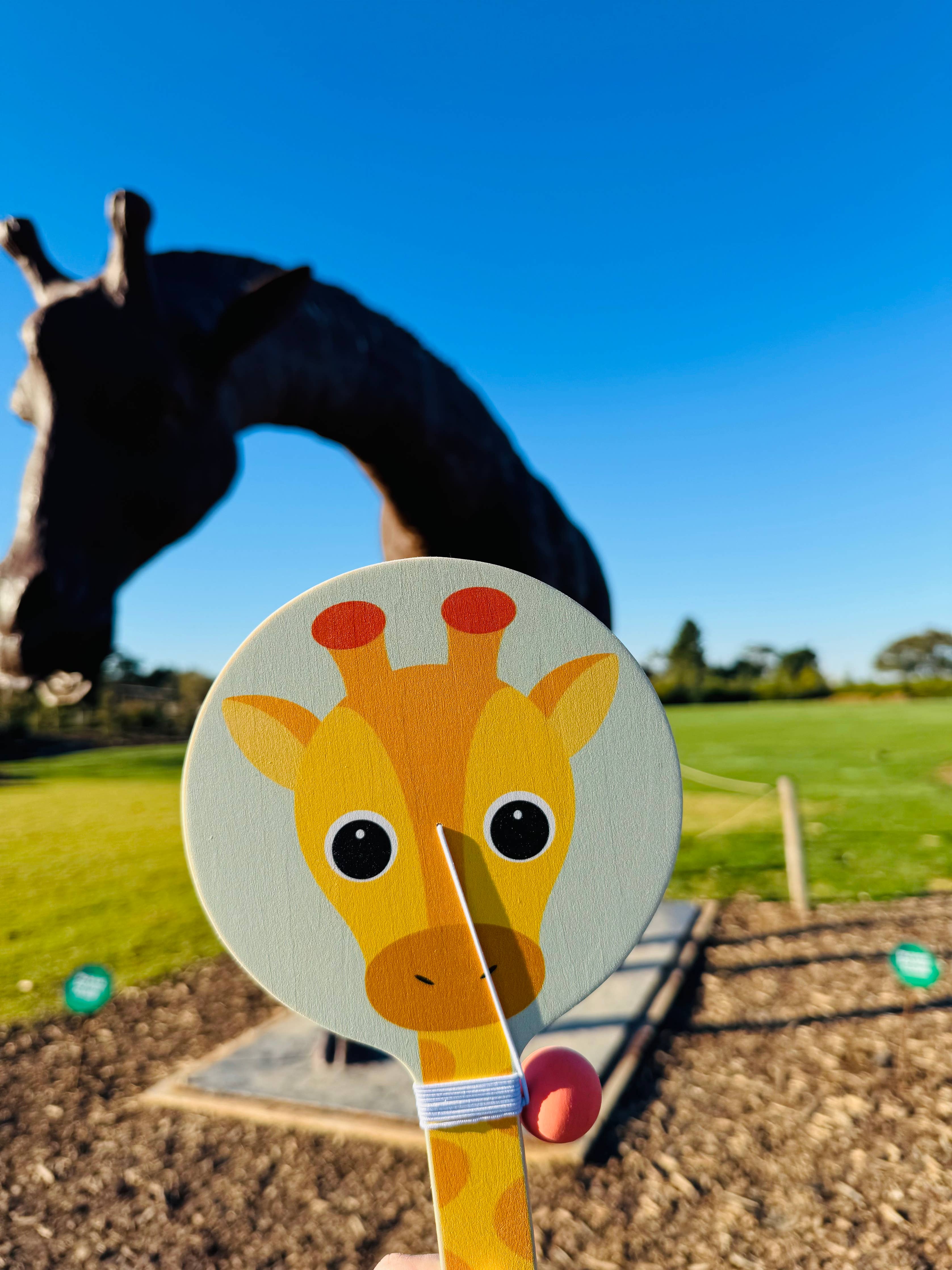 Wooden Elephant & Giraffe Paddle Ball