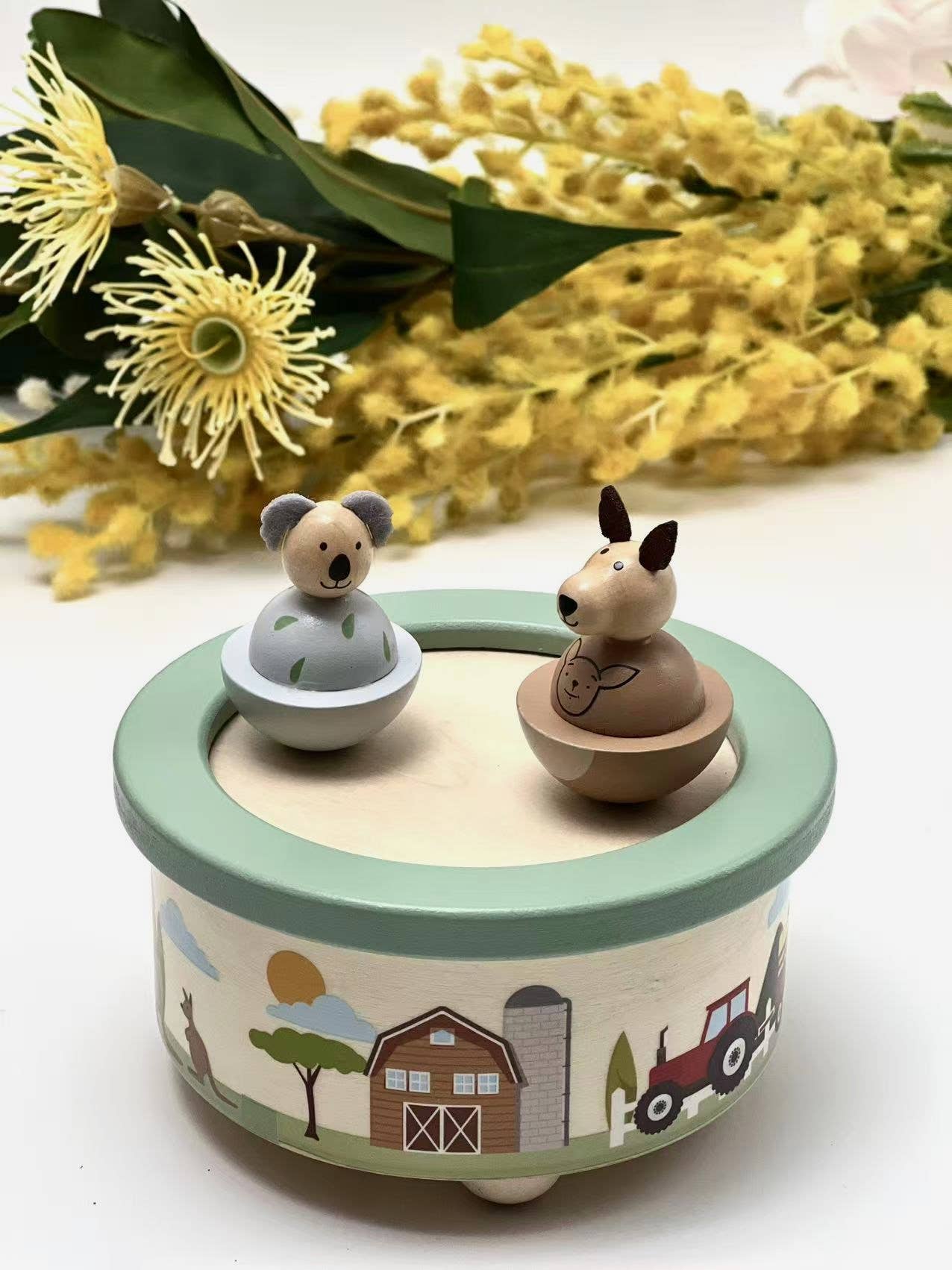 Wooden Kangaroo & Koala Music Box